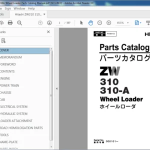 Hitachi ZW310 ZW310A Wheel Loader Parts Catalog Manual (P4HA-1-3) - PDF Download