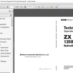 Hitachi ZX135US-5B Hydraulic Excavator Technical Operational Principle Manual (TODAE-EN-00) - PDF Download