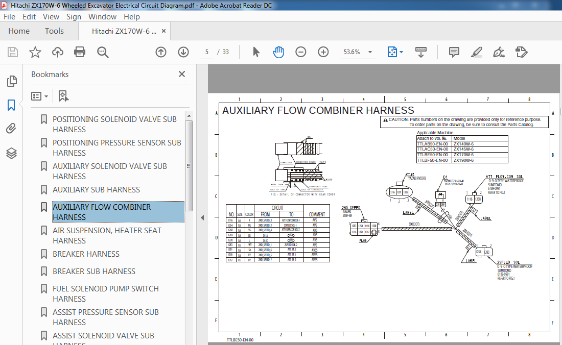 Hitachi ZX170W-6 Wheeled Excavator Electrical Circuit Diagram Manual ...