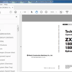 Hitachi ZX180LC-5B 180LCN-5B Hydraulic Excavator Technical Operational Principle  Manual - DOWNLOAD