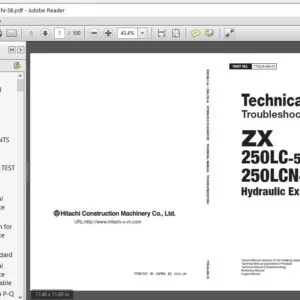 Hitachi ZX250LC-5B ZX250LCN-5B Hydraulic Excavator Troubleshooting Technical Manual (TTDCA-EN-01) - PDF Download