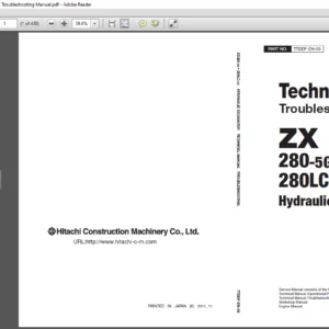 Hitachi ZX280-5G ZX280LC-5G Hydraulic Excavator Technical Troubleshooting Manual - PDF DOWNLOAD