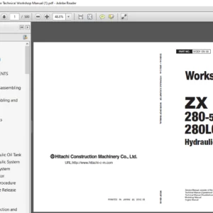 Hitachi ZX280-5G ZX280LC-5G Hydraulic Excavator Technical Workshop Manual - PDF DOWNLOAD