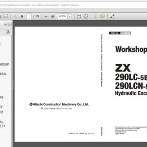 Hitachi ZX290LC-5B ZX290LCN-5B Hydraulic Excavator Workshop Manual - PDF Download