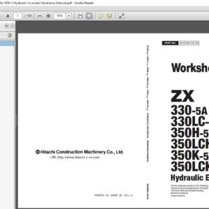 Hitachi ZX330-5A ZX330LC-5A ZX350H-5A ZX350LCH-5A ZX350K-5 ZX350LCK-5A Hydraulic Excavator Workshop Manual - PDF Download