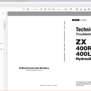Hitachi ZX400R-3 ZX400LCH-3 Hydraulic Excavator Technical Troubleshooting Manual (TT1JK-E-00) - PDF Download