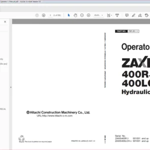 Hitachi ZX400R-3 ZX400LCH-3 Hydraulic Excavator Technical Operator's Manual (EM1JK-1-1) - PDF Download