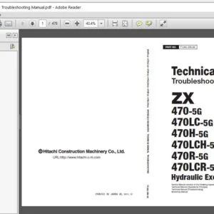 Hitachi ZX470-5G ZX470LC-5G ZX470H-5G ZX470LCH-5G ZX470R-5G ZX470LCR-5G Hydraulic Excavator Troubleshooting Technical Manual (TTJAC-EN-00) - PDF Download