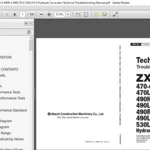 Hitachi ZX470-6 ZX470LC-6 ZX490H-6 ZX490LCH-6 ZX490R-6 ZX490LCR-6 ZX530LCH-6 Hydraulic Excavator Technical Troubleshooting Manual - PDF Download