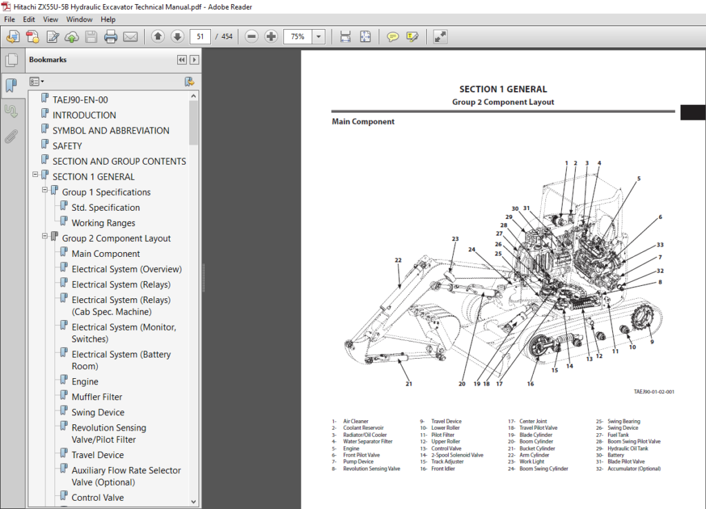 Hitachi ZX55U-5A Hydraulic Excavator Technical Manual - PDF DOWNLOAD ...