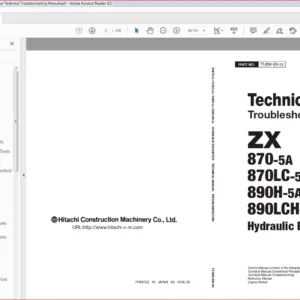 Hitachi ZX870-5A 870LC-5A 890H-5A 890LCH-5A Excavator Technical Troubleshooting Manual - PDF DOWNLOAD