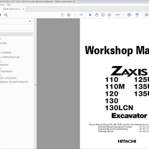 Hitachi Zaxis 110 110M 120 130 125US 135US 135UR 130LCN Excavator Workshop Manual - PDF DOWNLOAD