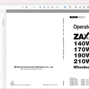 Hitachi Zaxis 140W-3 170W-3 190W-3 210W-3 Wheeled Excavator Operator's Manual - PDF DOWNLOAD