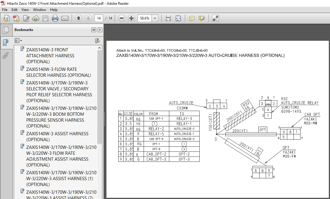 Hitachi Zaxis 140W 3 Front Attachment Harness Optional Manual - PDF ...