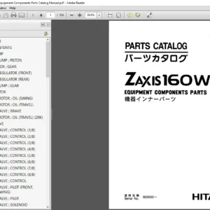 Hitachi Zaxis 160W Equipment Components Parts Catalog Manual - PDF DOWNLOAD