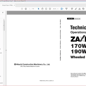 Hitachi Zaxis 170W-3 190W-3 Wheeled Excavator Operational Principle Manual - PDF DOWNLOAD