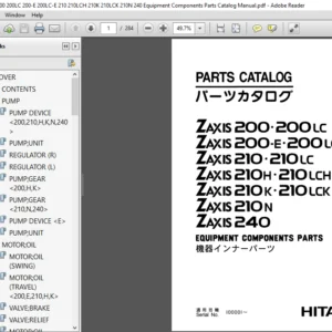 Hitachi Zaxis 200 200LC 200-E 200LC-E 210 210LCH 210K 240 Equipment Components Parts Catalog Manual - PDF DOWNLOAD
