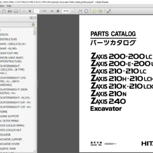 Hitachi Zaxis 200 200LC 200-E 200LC-E 210 210LCH 210K Hydraulic Excavator Parts Catalog Manual - PDF DOWNLOAD