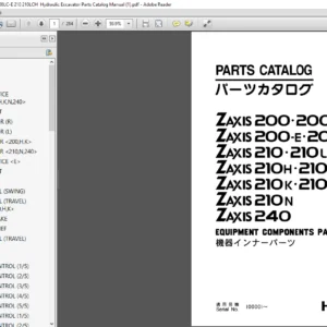 Hitachi Zaxis 200 200LC 200-E 200LC-E 210 210LCH  Equipment  Components Parts+Excavator Parts Catalog Manual - PDF DOWNLOAD