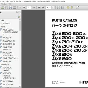 Hitachi Zaxis 200 200LC 200-E 200LC-E 210 210LCH  Hydraulic Excavator Parts Catalog Manual - PDF DOWNLOAD