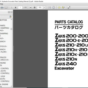 Hitachi Zaxis 200 200LC 200-E  Hydraulic Excavator Parts Catalog Manual - PDF DOWNLOAD