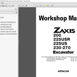 Hitachi Zaxis 200 225USR 225US 230 270 Excavator Workshop Manual - PDF DOWNLOAD
