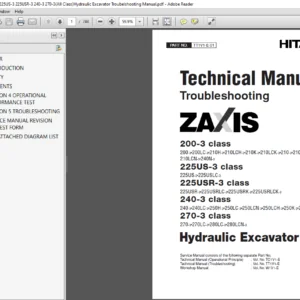 Hitachi Zaxis 200-3 225US-3 225USR-3 240-3 270-3 Hydraulic Excavator Troubleshooting Manual - PDF DOWNLOAD