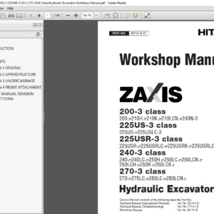Hitachi Zaxis 200-3 225US-3 225USR-3 240-3 270-3(All Class)Hydraulic Excavator Workshop Manual - PDF DOWNLOAD