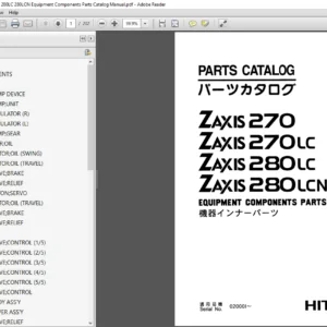 Hitachi Zaxis 270 270LC 280LC 280LCN Equipment Components Parts Catalog Manual - PDF DOWNLOAD