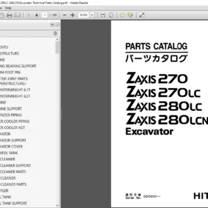 Hitachi Zaxis 270 270LC 280LC 280LCN Excavator Parts Catalog Manual - PDF DOWNLOAD