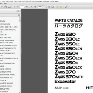 Hitachi Zaxis 330 330LC 350LC 350LCN 350H 350LCH 350K 370LCK 370 370MTH Excavator Parts Catalog Manual - PDF Download