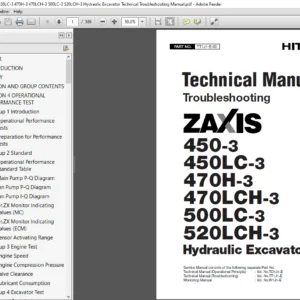 Hitachi Zaxis 450-3 450LC-3 470H-3 470LCH-3 500LC-3 Excavator Technical Troubleshooting Manual - PDF DOWNLOAD
