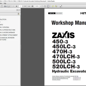 Hitachi Zaxis 450-3 450LC-3 470H-3 470LCH-3 500LC-3 520LCH-3 Hydraulic Excavator Workshop Manual - PDF DOWNLOAD