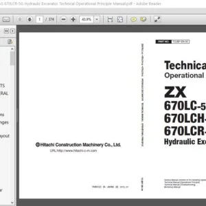 Hitachi Zx670LC-5G 670LCH-5G 670LCR-5G Hydraulic Excavator Technical Operational Principle Manual - PDF DOWNLOAD
