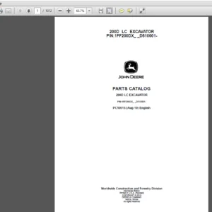 JOHN DEERE 200DLC EXCAVATOR PARTS CATALOG MANUAL (PC10015) - PDF Download