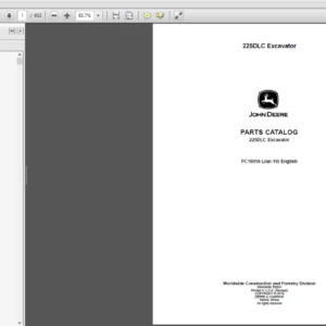 John Deere 225DLC Excavator Parts Catalog Manual (PC10016) - PDF Download