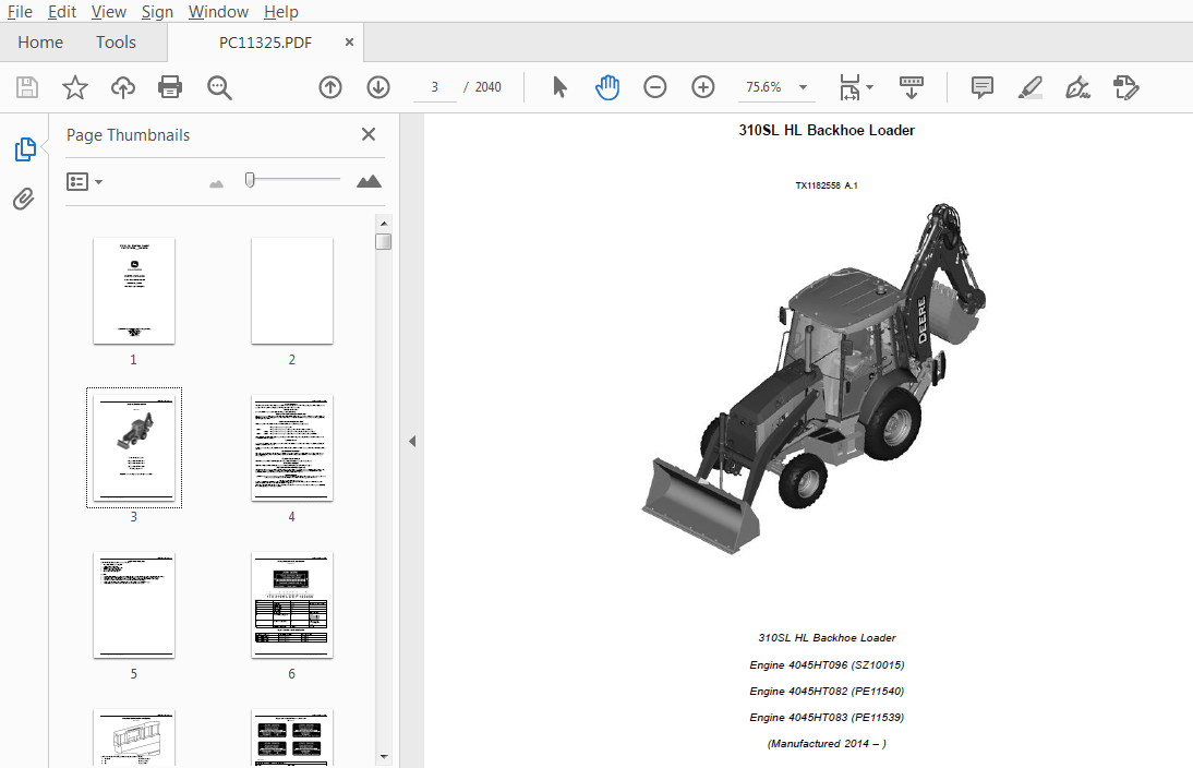 John Deere 310SK Backhoe Loader Parts Manual JD PC11112 Book Catalog