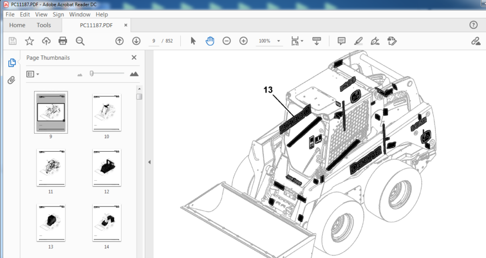 John Deere 332E Skid Steer Loader Parts Catalog Manual (PC11187) - PDF