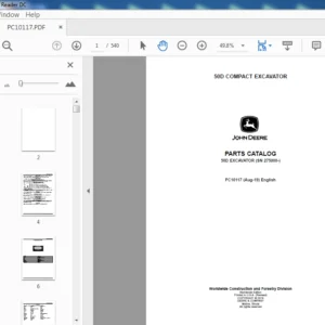 John Deere 50D Compact Excavator Parts Catalog Manual (PC10117) - PDF Download