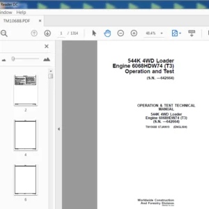John Deere 544K 4WD Loader Engine 6068HDW74 T3 Operation & Test Manual - PDF DOWNLOAD