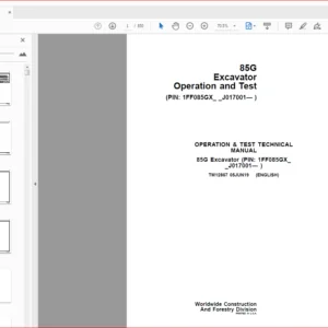 John Deere 85G Excavator Operation & Test Manual  (TM12867) - PDF Download
