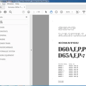 Komatsu D60A,E,P,PL-7 D65A,E,P-7 Bulldozer Shop Manual - PDF DOWNLOAD