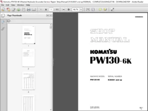 Komatsu PW130-6K Wheeled Hydraulic Excavator Service  Repair  Shop Manual - PDF DOWNLOAD