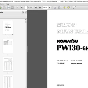 Komatsu PW130-6K Wheeled Hydraulic Excavator Service  Repair  Shop Manual - PDF DOWNLOAD