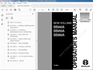 New Holland BB940A BB950A BB960A Baler Operation Manual PDF
