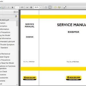 New Holland Crawler Excavator E80BMSR Service Repair Manual 87483766A - PDF DOWNLOAD