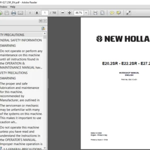 New Holland E20.2SR E22.2SR E27.2SR Crawler Excavator Service Repair Manual 604.13.401 - PDF DOWNLOAD