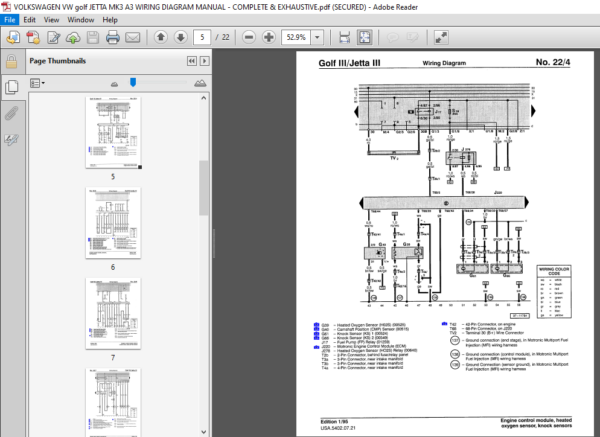 VOLKSWAGEN VW golf JETTA MK3 A3 WIRING DIAGRAM MANUAL - PDF DOWNLOAD