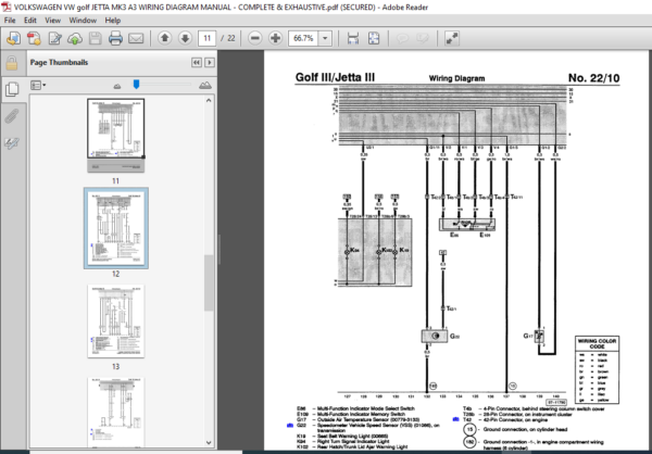 VOLKSWAGEN VW golf JETTA MK3 A3 WIRING DIAGRAM MANUAL - PDF DOWNLOAD