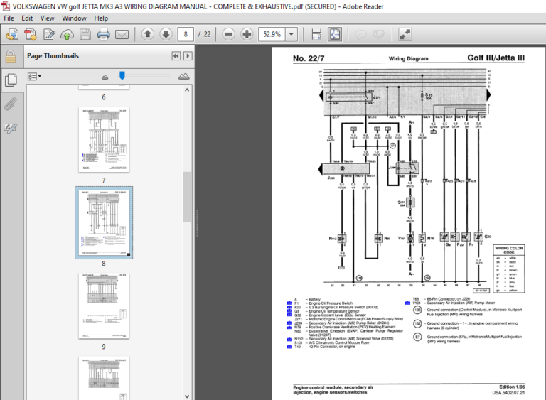 Volkswagen Vw Golf Jetta Mk3 A3 Wiring Diagram Manual - Pdf Download 